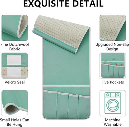 Remote Control Holder for Armchair Caddy, Couch TV Remote Holder for Bed Storage 5 Pockets，Remote Caddy Bedside Organizer Bedside Table Organizer (MintGreen, 35"x12.4")