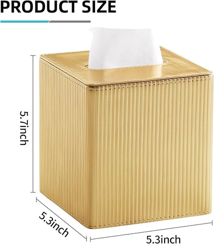 Gold Tissue Box Cover Square with Magnetic Closure, PU Leather Tissue Box Holder for Bathroom NightStands Livingroom, Decorative Modern Square Tissue Holder (Gold)