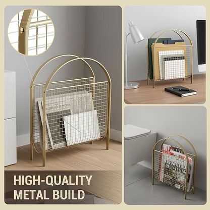 MyGift Magazine Rack, Floor Freestanding Magazine Holder for Bathroom Bedroom Office, Books Newspapers File Mail Organizer, Mid Century Modern Decor Wire Storage for Tablets and Documents