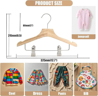 Natural 12.7" Ultra-Thin Wooden Children Closet Clothes Clips Hangers 20PCS Wood Baby Kids Coat Hangers for Infant Toddler Newborn Jumpsuit Pants Skirts Jeans Space Saving Heavy Duty Durable