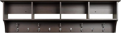 Prepac 60" Contemporary Wall Mounted Coat Rack, Coat Hooks Wall Mount with 4 Shelves, Ideal for Hallway or Entryway Hanging Solution, 11.5"D x 60"W x 16.5"H, Espresso
