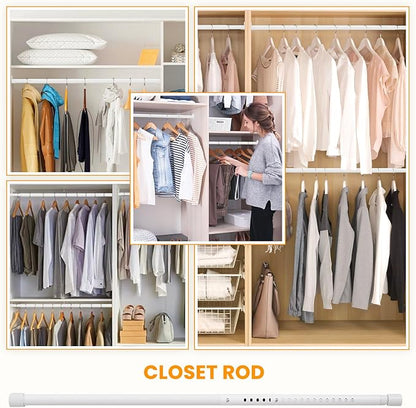 Oval Closet Rod for Hanging Clothes Adjustable Closet Rods 18 to 87 Inch Heavy Duty White Poles Bar Closet Rod Expandable for Wardrobes Laundry RV