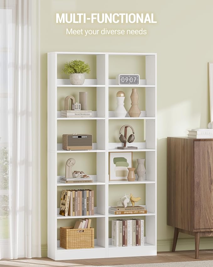 Hzuaneri Bookcase, Tall Narrow Bookshelf, Open Display Storage Shelf, Skinny Cube Book Shelf with Adjustable Shelves, CD Rack for Living Room, Home Office 6-Tier(9.4 x 19.7X 72 inch) White BC59603X