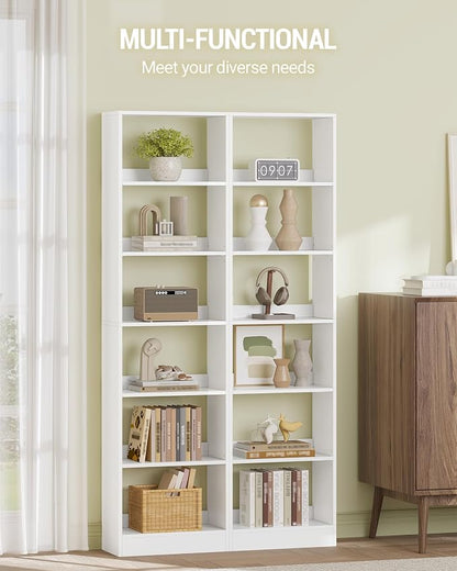 Hzuaneri Bookcase, Tall Narrow Bookshelf, Open Display Storage Shelf, Skinny Cube Book Shelf with Adjustable Shelves, CD Rack for Living Room, Home Office 6-Tier(9.4 x 19.7X 72 inch) White BC59603X