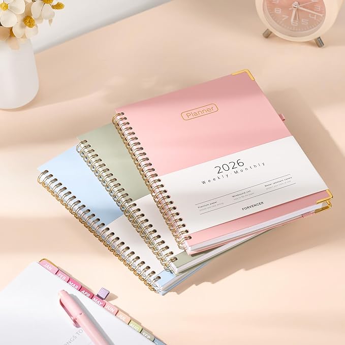 Forvencer 2026 Planner, Hardcover Calendar Planner Weekly and Monthly, Jan 2026 - Dec 2026, 6" x 8", Spiral Agenda Book with Tabs, Exquisite Daily Journal Organizer for Home School, Black