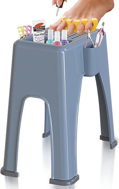 Skywin Extra Tall Shower Foot Rest with 3 Pockets to Hold Shaving Essentials 10 x 7.8 x 13 Inches - Extra Heighted Plastic Pedicure Foot Rest - Shower Stool for Shaving Legs (Grey)