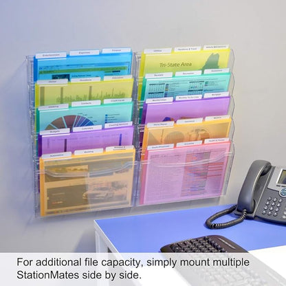Ultimate Office StationMate Wall File Organizer, 5 Tier Vertical Mount Hanging File Sorter. Multi-Purpose Display Rack Includes 25, 5th-Cut PocketFile Project Files