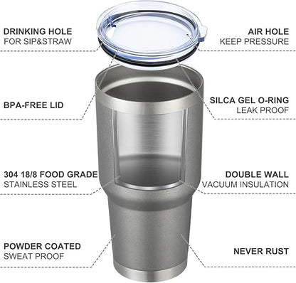 MEWAY 30oz Insulated Tumbler With Lids and Straws,Stainless Steel Double Vacuum Coffee Tumbler Cup, Brush, Durable Powder Coated Coffee Cup for Cold & Hot Drinks(Cold Grey,8 PACK)