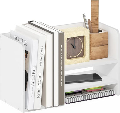 Furinno Hermite Desk Organizers and Accessories with File Holder, Office Organization, Desk Top Book Shelf, for Office Supplies, Office Desk Accessories, Plain White