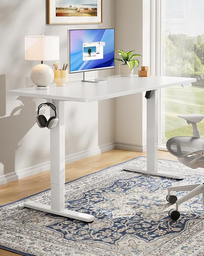 HUANUO Electric Standing Desk, Whole Piece Desktop, Adjustable Height Computer Desk, 4 Height Memory Settings, Sit Stand Up Desk for Home Office, 40" x 24", White