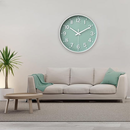 HZDHCLH Wall Clocks Battery Operated,Wall Clock Green,10 inch Wall Clock Silent Non Ticking Modern 3D Numbers for Kitchen Bedroom Living Room Office Classroom Decor