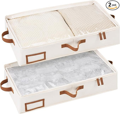 StorageWorks Under Bed Storage Containers with Handles and Label Holder, 2 Pack Ultra-thick Fabric Underbed Bins, Closet Organizer for Clothes, Blankets, Sweater