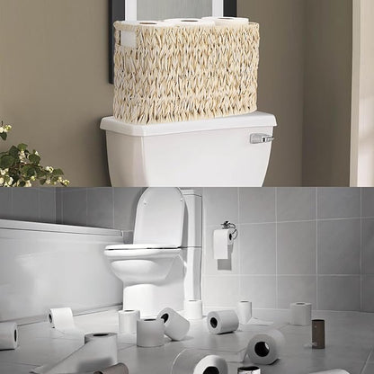 Sumnacon Toilet Paper Storage Basket Freestanding, Woven Toilet Paper Holder Stand with Handle, Decorative Narrow Bathroom Baskets Sturdy Plastic Organizer Bin for Tissue Rolls, Toiletries, Towels