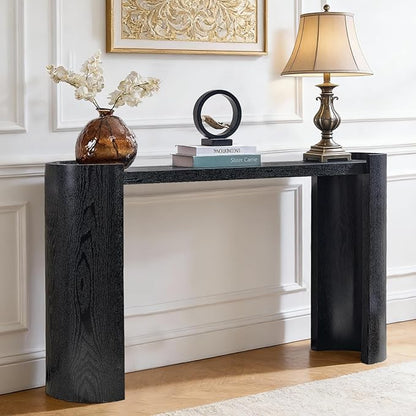 53" Console Table for Entryway, Narrow Sofa Entrance Table with Faux Mars Marble Pattern, Modern Sofa Tables with Round Raised Edge Design for Living Room, Hallway, Foyer, Home Office, Black