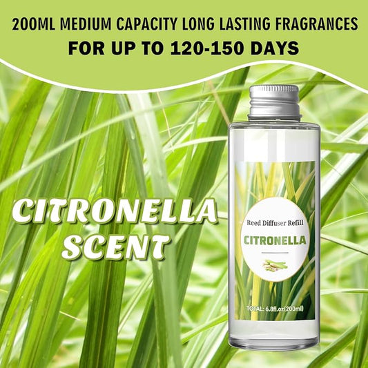 SCENTORINI Reed Diffuser Oil Refill, Citronella Diffuser Oil 6.76 Fl Oz, Lemongrass Scented Essential Oil Refill for Summer Home Fragrance for Room Spa Bathroom Hotel Decor, Patio, Outdoor