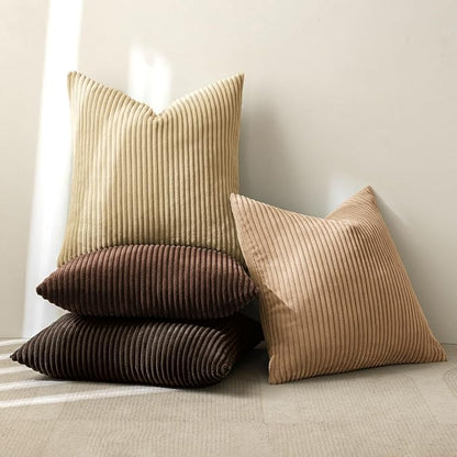MIULEE Boho Farmhouse Throw Pillow Covers 18x18 Inch Set of 4 Rustic Mordern Neutral Cushion Covers Soft Corduroy Nordic Home Decor for Couch Bed Sofa Living Room Dark Brown