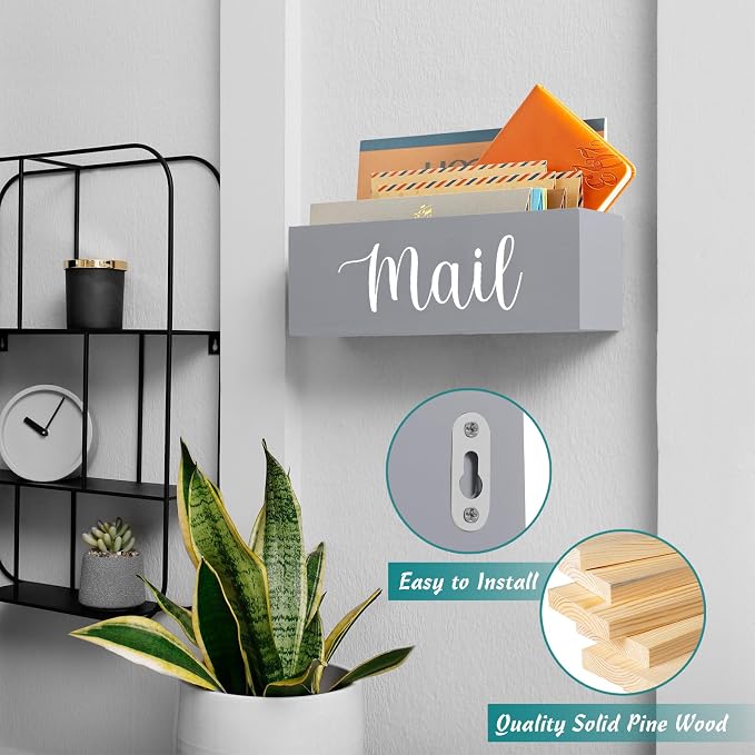 DRASTAR Mail Organizer Countertop, Mail Holder Wall Mount, Mail Sorter Organizer for Desk, Envelope Holder for Home Office (Gray, 2 Slots)