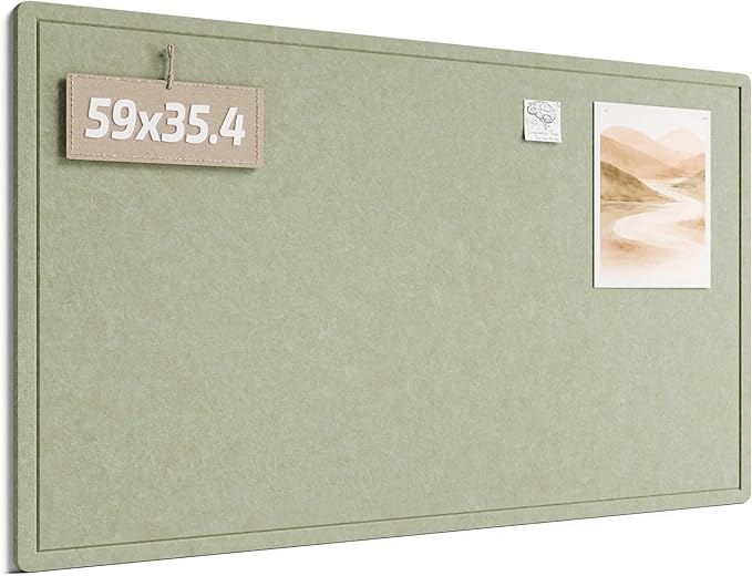 Fluxynara Large Bulletin Board, 59" x 35.4" Cork Board Alternative with 24 Safe Removable Adhesive Tabs, Foldable Felt Pin Board for Home Office, Classroom, Bedroom,Entryway for Walls— Sage