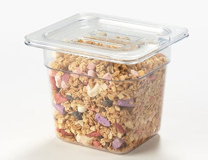 CURTA 6 Pack Food Pan Lids, 1/6 Size Polycarbonate Notched Cover with Handle, Plastic Clear
