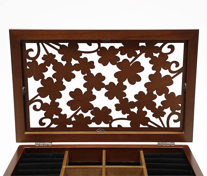 Wood Jewelry Box 6-Tier Large Jewelry Organizer Cabinet with 5 Drawers Women Girls Storage Display Case for Necklace Rings Earrings Accessories, with Mirror and Lock (Without Mirror-brown)