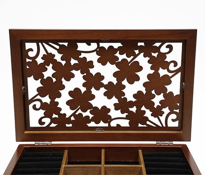 Wood Jewelry Box 6-Tier Large Jewelry Organizer Cabinet with 5 Drawers Women Girls Storage Display Case for Necklace Rings Earrings Accessories, with Mirror and Lock (Without Mirror-brown)