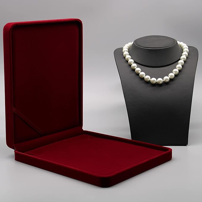 Jewelry Set Velvet Box Necklace Earring Ring Necklace Bracelet Gift Display Case Wedding Jewelry Storage Holder (Wine Red For Chunky Collar Necklace)