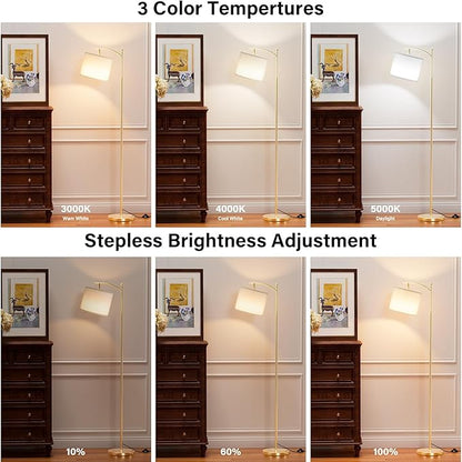Ambimall 60" Floor Lamps with Remote Control & Bulb, Colors Temperature & Brightness Adjustable, White Shade & Gold Pole