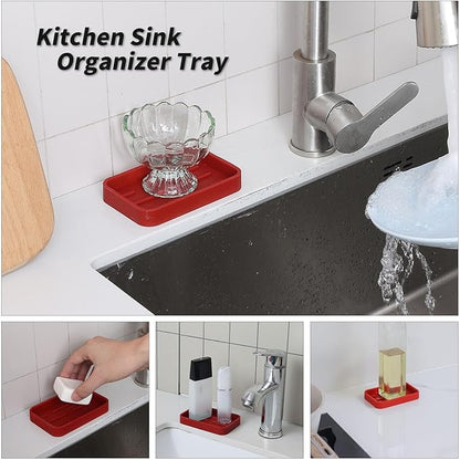 MicoYang Silicone Kitchen Sink Organizer Tray for Multiple Usage,Easy Clean Sponges Holder for Kitchen Bathroom Counter or Sink,Dish Soap Dispenser,Scrubber,Bottle,Cup Red 4.9”x 3.2”