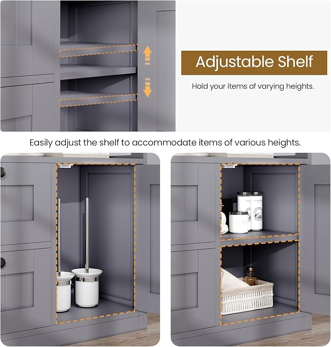 GRUSIGN Bathroom Cabinet, Modern Bathroom Floor Storage Cabinet Organizer with 1 Door and 3 Drawers, Freestanding Cupboard for Kitchen/Living Room Use