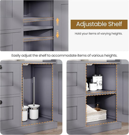 GRUSIGN Bathroom Cabinet, Modern Bathroom Floor Storage Cabinet Organizer with 1 Door and 3 Drawers, Freestanding Cupboard for Kitchen/Living Room Use