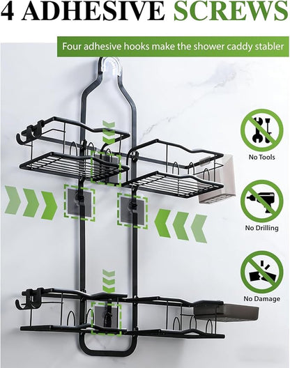 Shower Caddy Hanging, Rustproof Shower Organizer Over Showerhead with Hooks for Razor & Sponge, Bathroom Storage Rack with Soap Holder for Shampoo