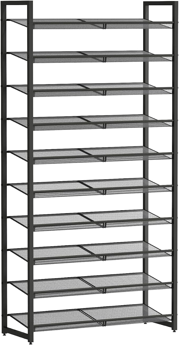 Shoe Rack, 10-Tier Metal Shoe Organizer, Tall Shoe Rack for Closet,entryway,Garage, with Adjustable Flat or Angled Shelves, 42-50 Pairs,Shoes that can accommodate The Whole Family.