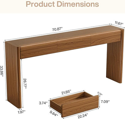 Tribesigns Console Table with 3 Drawers, 70.9" Wooden Entryway Table Behind Couch, Farmhouse Long Console Sofa Station with Storage for Entrance, Foyer, Hallway, Living Room, Easy Assembly (Brown)