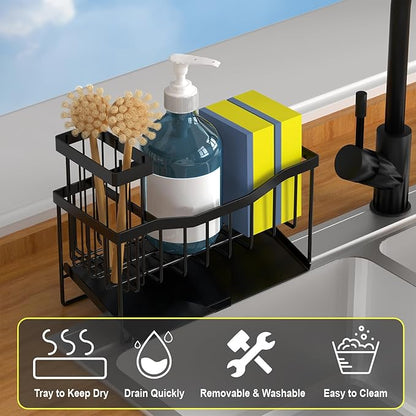 Fssvcd Maifan Sink Caddy Sponge Holder for Kitchen with Brush Holder and Stainless Steel Self Drain Tray, Rustproof Kitchen Sink Organizer for Sponge, Soap Dispenser Storage Accessories
