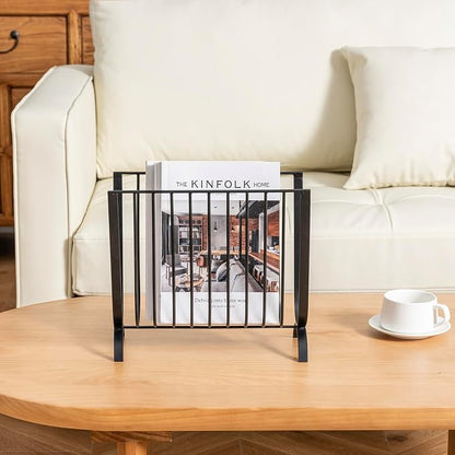 MyGift Matte Black Metal Magazine Rack, Deluxe Mid Century Wire Magazine Rack, Tabletop or Floor Standing Sling Basket for Magazines and Newspapers
