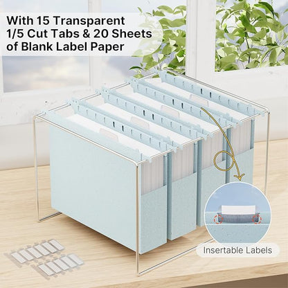 XINGIA Wheat Straw Plastic Hanging File Folders Letter Size, 2'' Expansion Extra Capacity Filing Cabinet Folders with Tabs, 12 Pack Reinforced Accordion File Organizer for Office School(Morandi Blue)