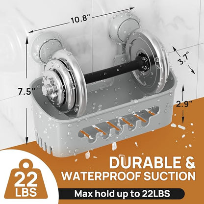 LEVERLOC Shower Caddy Suction Cup, Shower Organizer Removable Bathroom Shelf, Storage for Inside Shower Powerful Suction Max Hold 22lbs Waterproof Holder, Gray