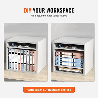 VEVOR Literature Organizers, 5 Compartments Office Mailbox with Adjustable Shelves, Wood Literature Sorter 13.9x12x13 inches for Office, Home, Classroom, Mailrooms Organization, EPA Certified, White