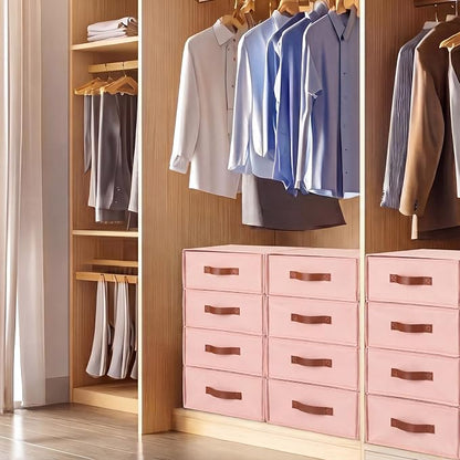 Windyun 4 in 1 Stackable Storage Drawers Closet Organizer with Dividers for Socks Underwear Bras Scarves Ties Large Dresser Organizer Bins Foldable Clothes Storage Boxes, 12 x 15 x 6 Inch(Pink)