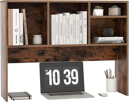 LDAILY Desktop Bookshelf, 2-Tier Office Desk Shelf Organizer with 4 Shelves, 37’’L Wood Storage Rack Display Shelf for Computer Desk, Office, Dorm, Bedroom (Coffee)