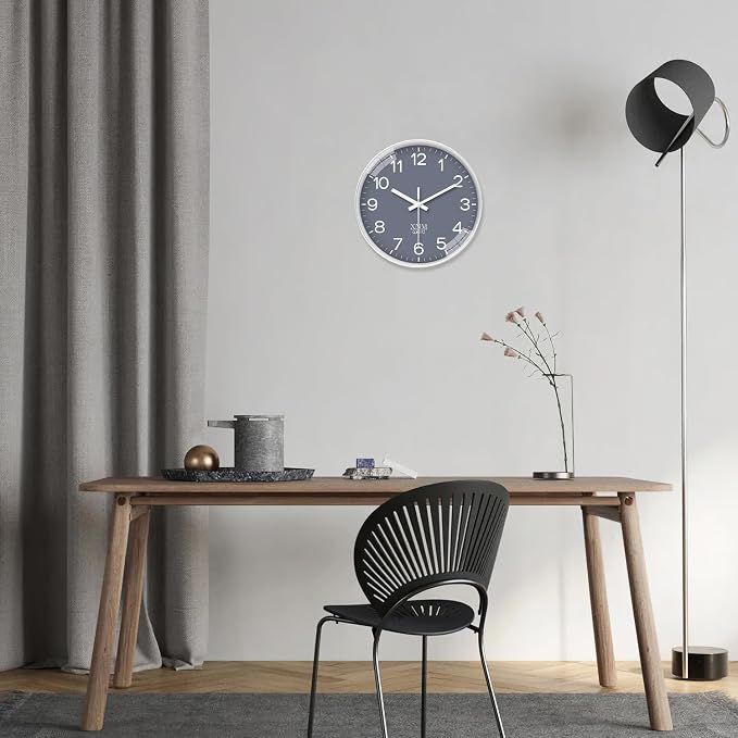 XNM Minimalist Wall Clocks Battery Operated Grey Analog Wall Clock for Bedroom 10 Inch Round Small Wall Clock Silent Non Ticking