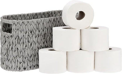 Sumnacon Toilet Paper Storage Basket Freestanding, Woven Toilet Paper Holder Stand with Handle, Decorative Narrow Bathroom Baskets Sturdy Plastic Organizer Bin for Tissue Rolls, Toiletries, Towels