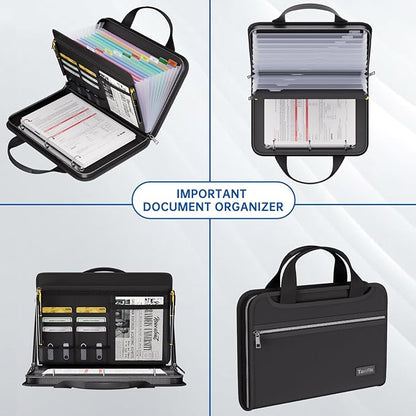 Tamfile Fireproof Accordion File Organizer with Handle, 13 Pocket Expanding File Folder with Zipper & Labels, File Folder with 3 Ring Binder, Multi Pockets Paper Organizer Folder for Letter A4 Files
