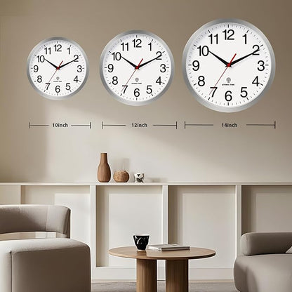 Rohioue Atomic Wall Clock Modern 12 Inch Battery Operated Analog Clock Decorative for Bedroom Kitchen Bathroom Office Home Living Room (Silver)