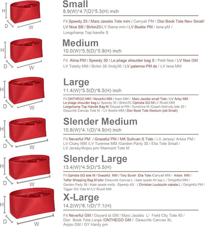 ZTUJO Purse Organizer Insert For Handbags, Silk Purse Organizer with Zipper, Silky Smooth, Bag Organizer For Speedy Neverfull Tote,onthego,Artsy, 6 Sizes(Large, Silky Red)