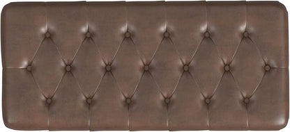 Homepop Home Decor | Tufted Ainsley Button Storage Ottoman Bench with Hinged Lid | Ottoman Bench with Storage for Living Room & Bedroom, Brown Faux Leather