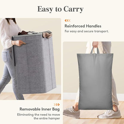 Lifewit 185L 3 Section Laundry Hamper with Lid, Large Laundry Basket with Handles and Removable Bags, Tall Clothes Hamper, Foldable Laundry Sorter for Bedroom Bathroom, Light Gray