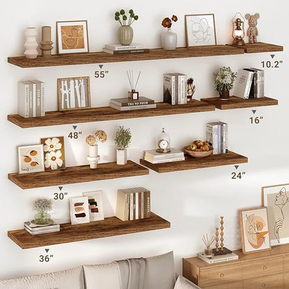 Vivelove 10 Inch Deep Floating Shelves 36 inch Long, 36 x 10 Wide Wall Shelves with Invisible Brackets, for Bedroom Bathroom Living Room Kitchen Office, Farmhouse Home Decor, Set of 2, Rustic Brown