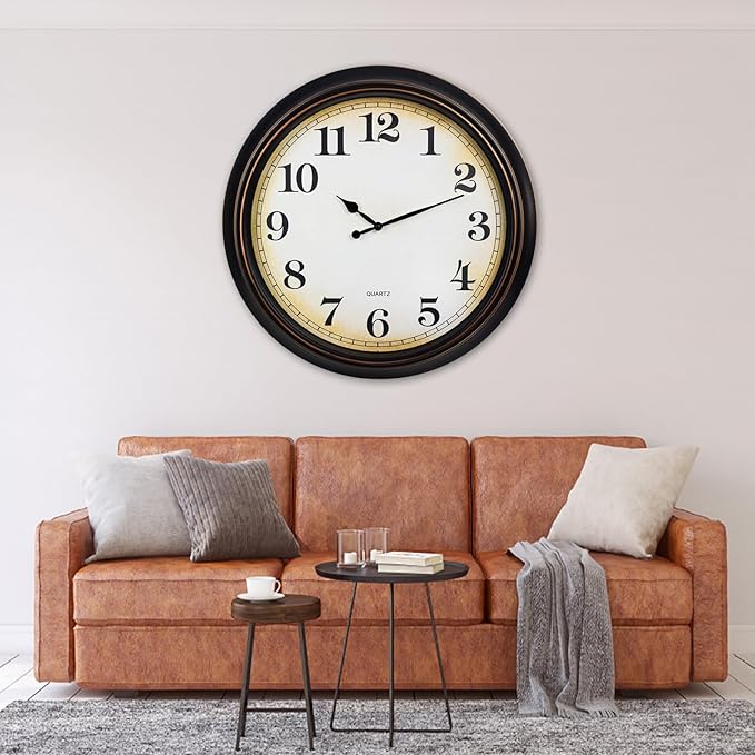 24 Inch Large Wall Clock for Living Room Decor,Silent Vintage Wall Clocks Battery Operated for Living Room Farmhouse Office Gifts(Bronze)