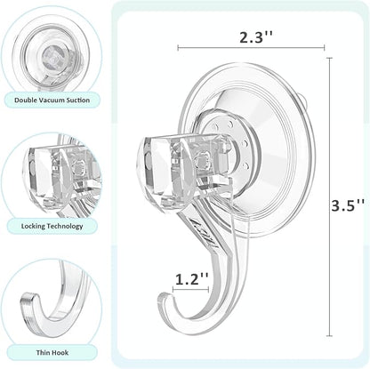 VIS'V Suction Cup Hooks, Small Shower Suction Hooks, Heavy Duty, Removable and Reusable, Clear, 4 Pcs